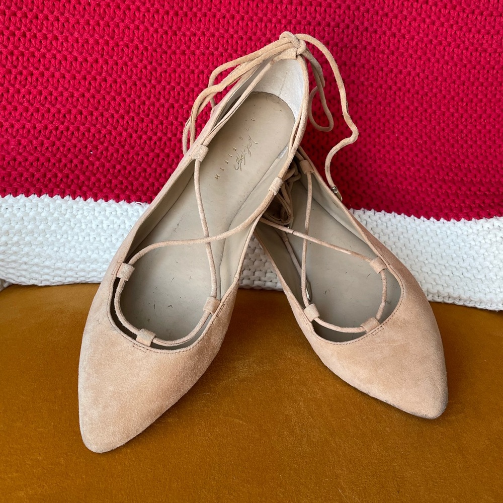 Lord & Taylor Suede Lace-Up Tan Flats - Size 8 - Picture 1 of 4
